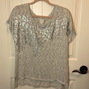Chico’s Silver Metallic Cheetah Print Sweater